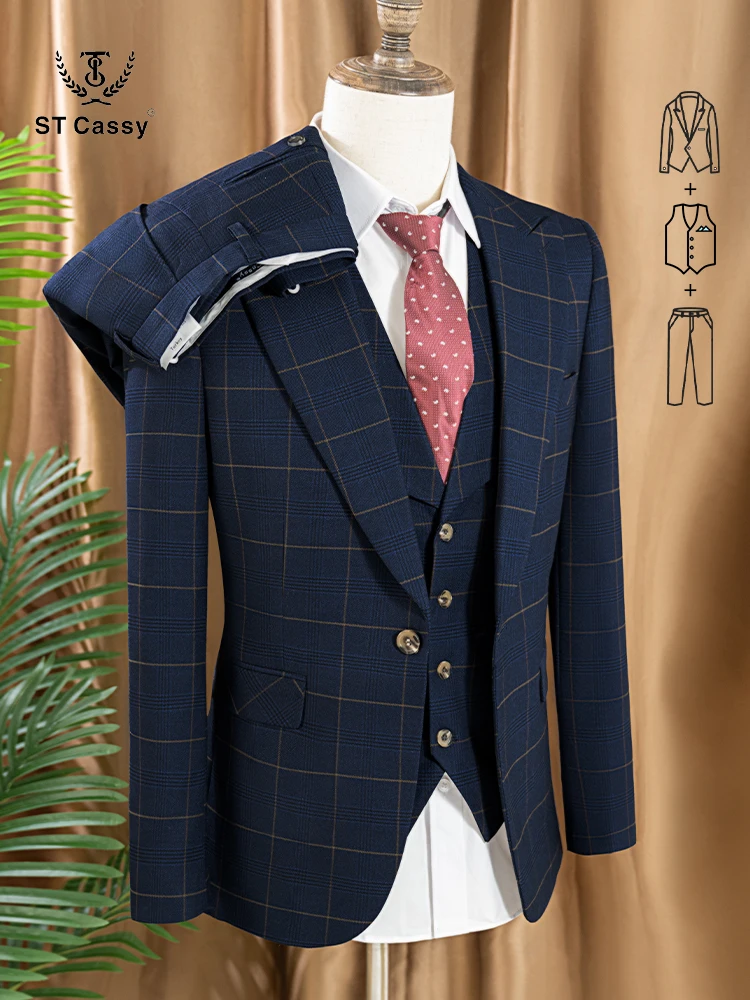 Men Formal Wear Outfits - High Quality 3 Piece Checkered Suit