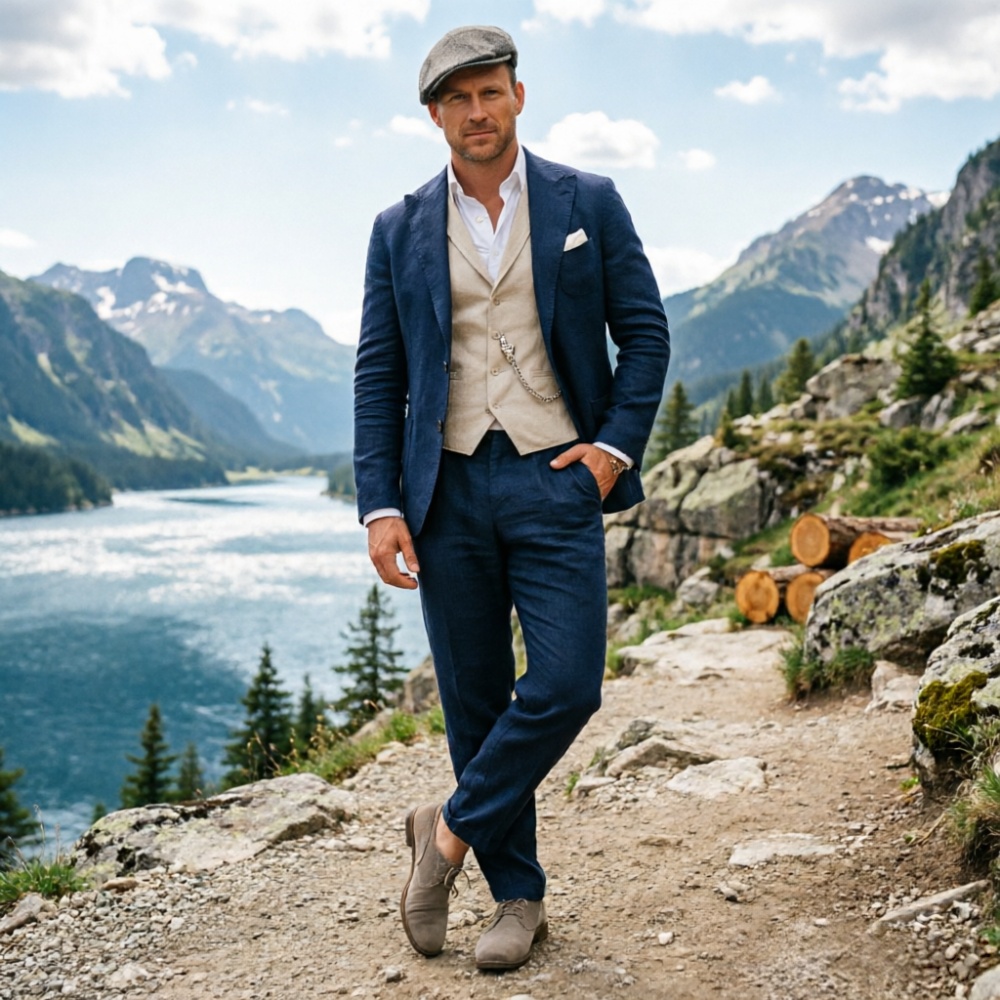 Sage Green Linen Men 3 Piece S - Men Formal Wear Outfits ulasan dan harga