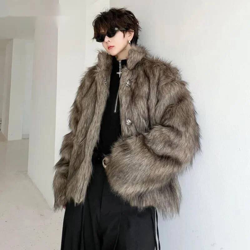 Korean Style Men's Faux Fur Ja - Men Formal Wear Coat ulasan dan harga