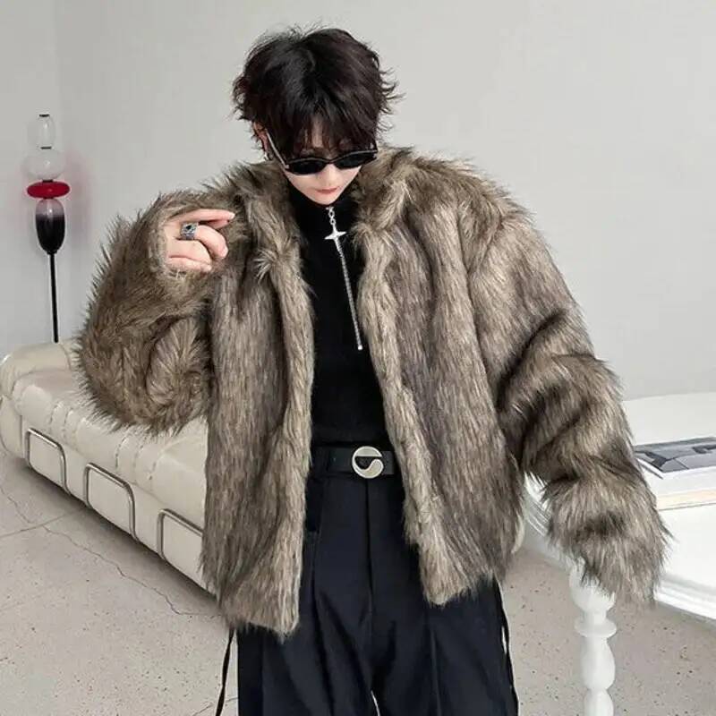 Korean Style Men's Faux Fur Ja - Men Formal Wear Coat ulasan dan harga