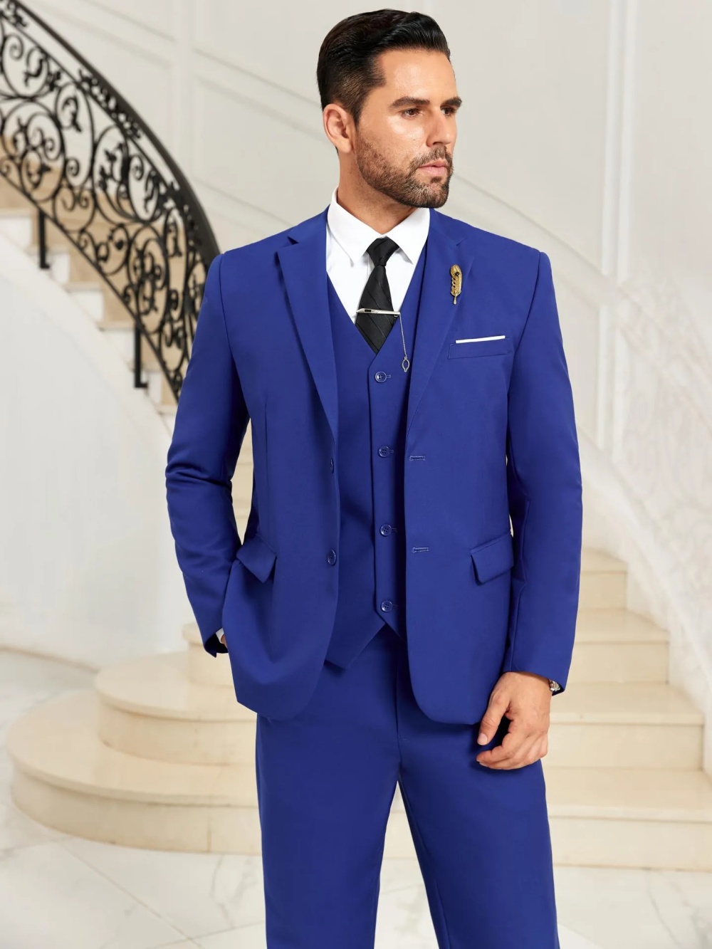 New Blue Men's Slim Fit Suits  - Men Formal Wear Outfits ulasan dan harga