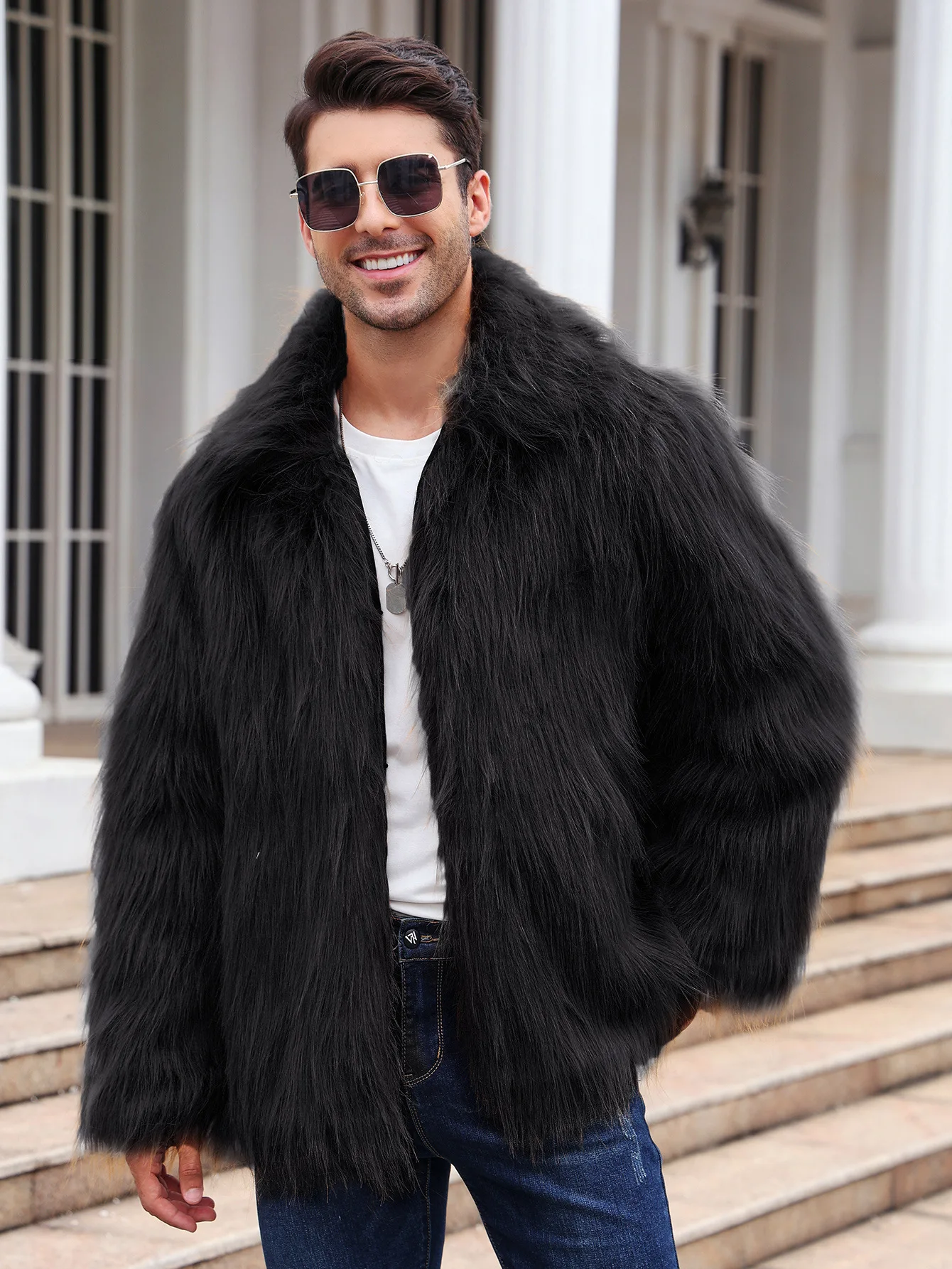 Men Faux Fox Fur Jacket Coat W - Men Formal Wear Coat ulasan dan harga
