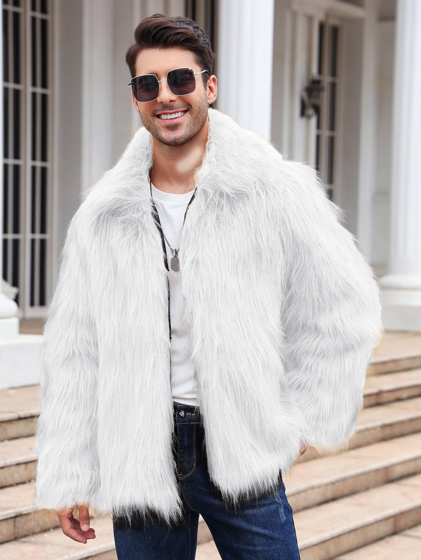 Men Faux Fox Fur Jacket Coat W - Men Formal Wear Coat ulasan dan harga