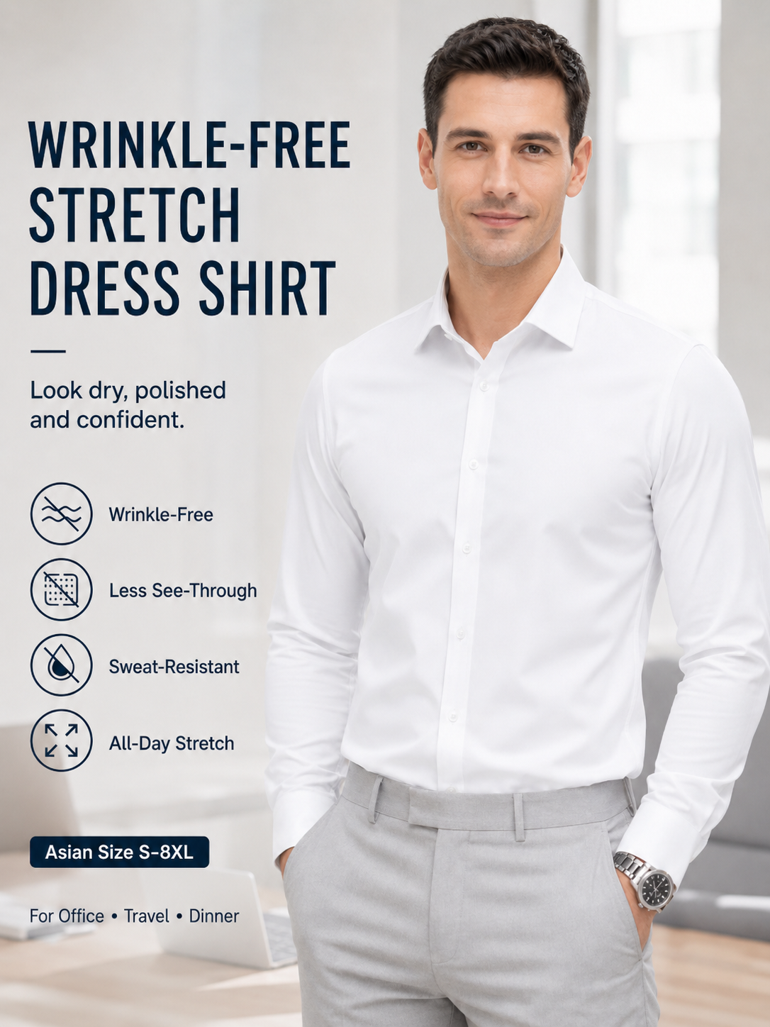 Mens Non-Iron Stretch Dress Sh - Mens Formal ulasan dan harga